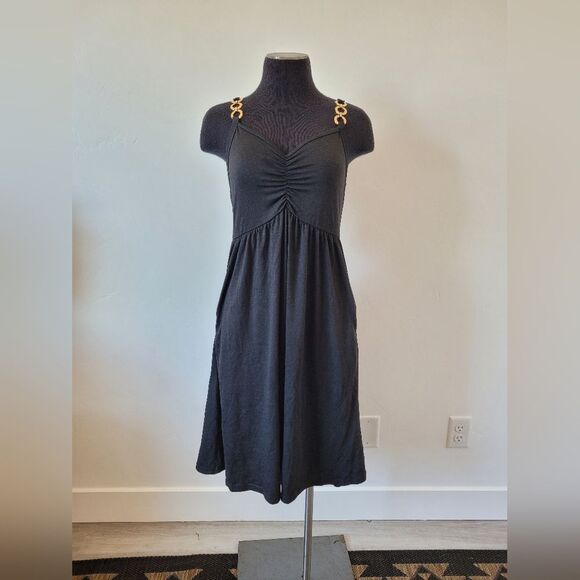 NEW Black Sundress Pockets Gold Chain Sleeveless Summer Beach Vacation Yacht S - Picture 2 of 10